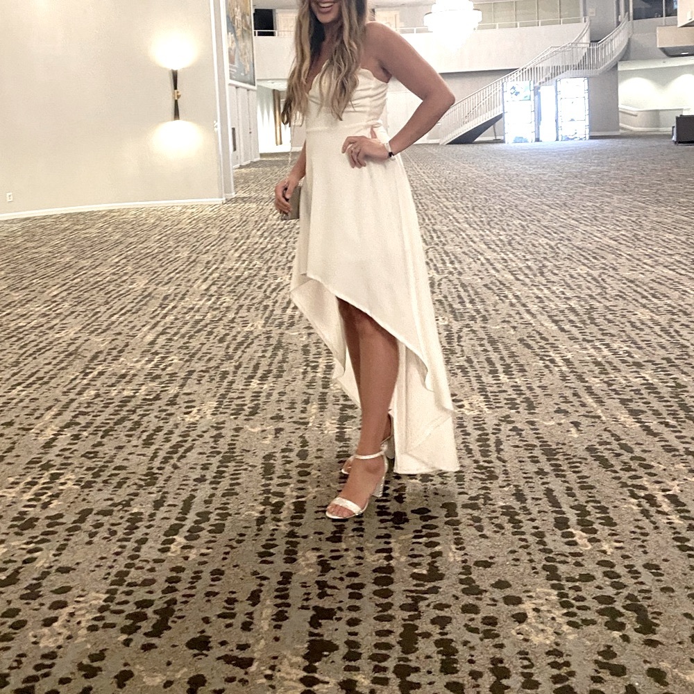 Size 8 David’s Bridal high low dress in white, worn once